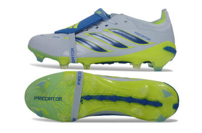 Unisex Adidas Predator 26 Elite Fold-Over Tongue FG Firm Ground Low-Tops Football Boots - Gray/Vibrant Blue/Bright Lime
