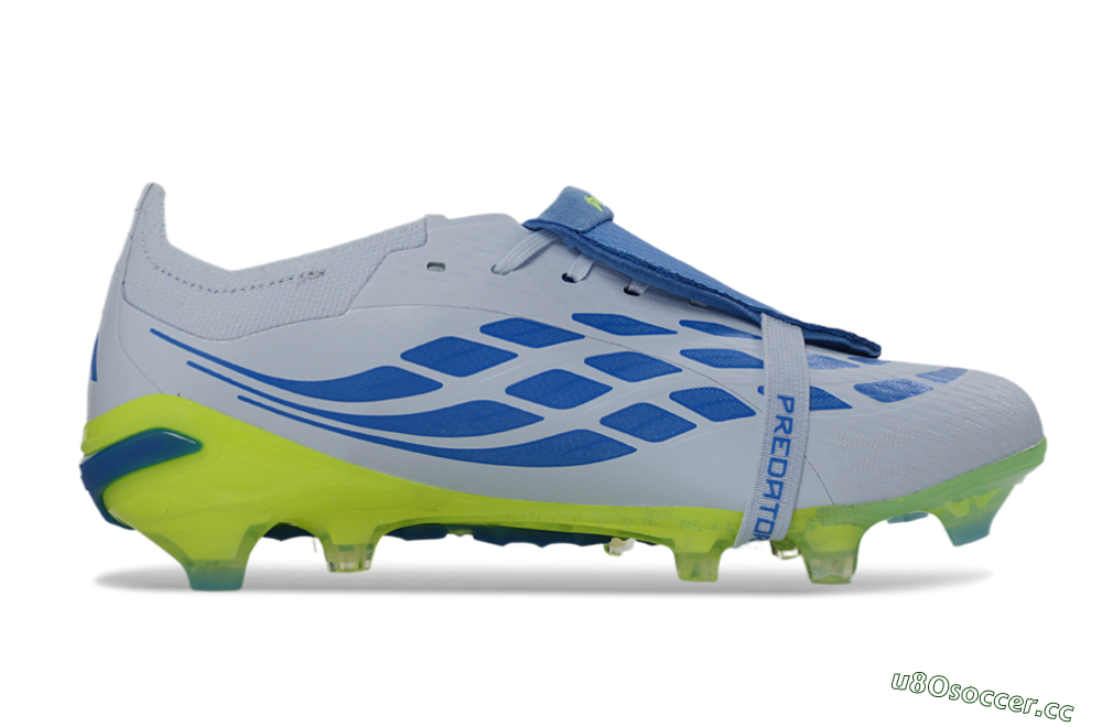 Unisex Adidas Predator 26 Elite Fold-Over Tongue FG Firm Ground Low-Tops Football Boots - Gray/Vibrant Blue/Bright Lime 7