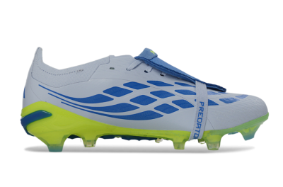 Unisex Adidas Predator 26 Elite Fold-Over Tongue FG Firm Ground Low-Tops Football Boots - Gray/Vibrant Blue/Bright Lime