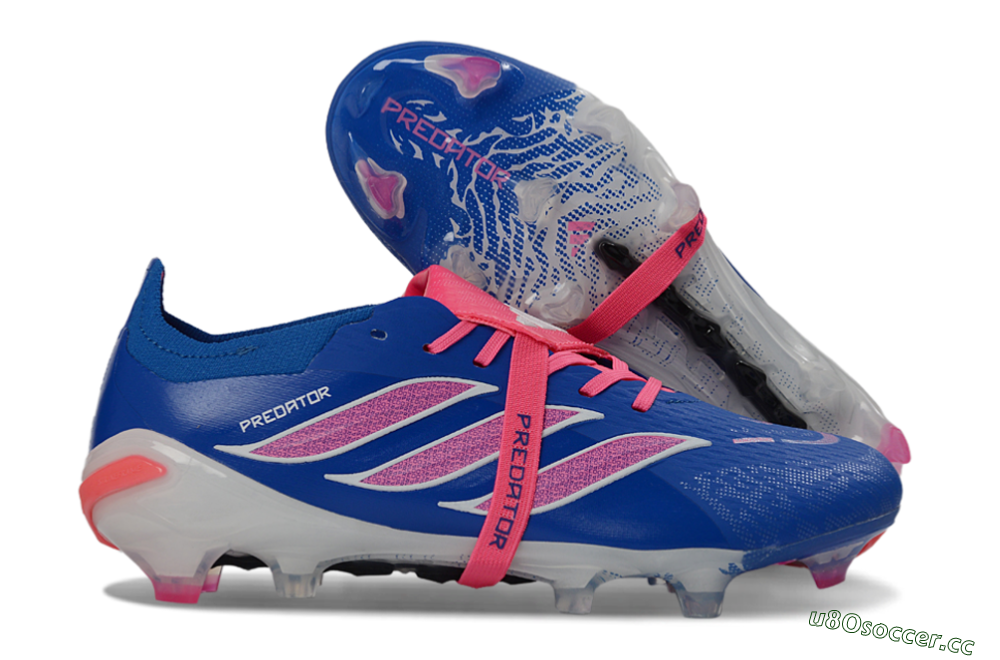 Unisex Adidas Predator 26 Elite Fold-Over Tongue FG Firm Ground Low-Tops Football Boots - Blue/Neon Pink/Sky Blue 2