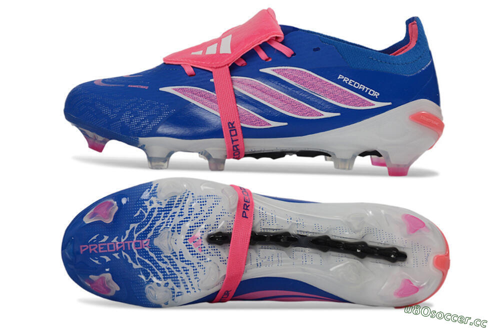 Unisex Adidas Predator 26 Elite Fold-Over Tongue FG Firm Ground Low-Tops Football Boots - Blue/Neon Pink/Sky Blue 1