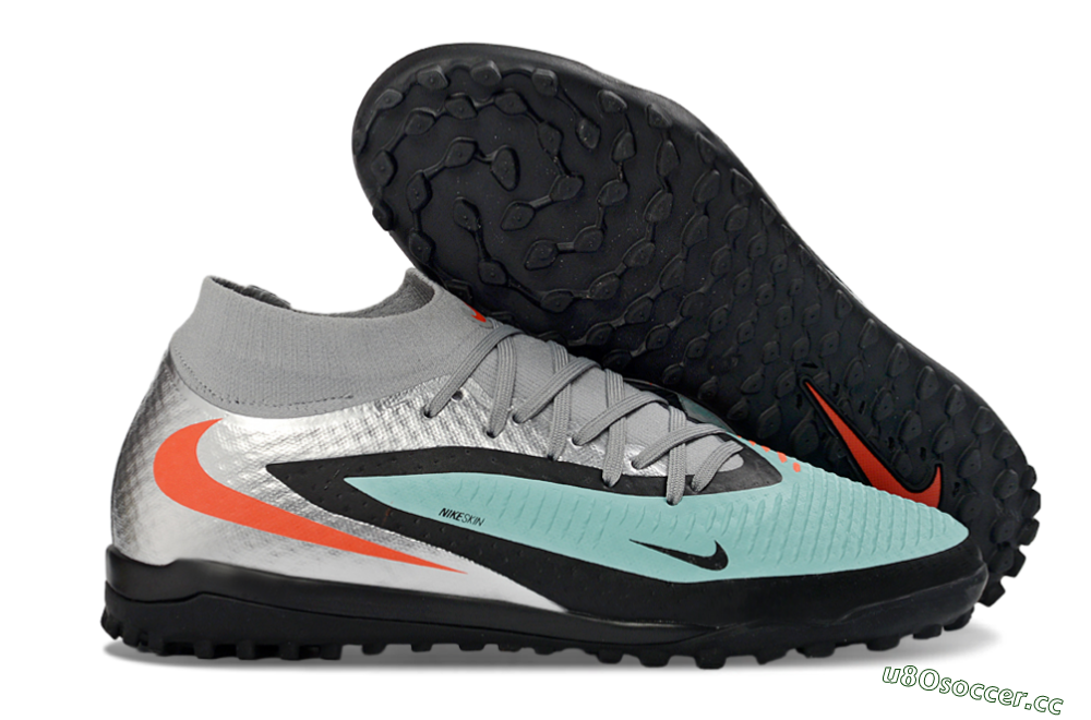 Unisex Nike Phantom 6 Elite High TF Artificial Turf High-Tops Football Shoes - Aqua/Coral/Black 2