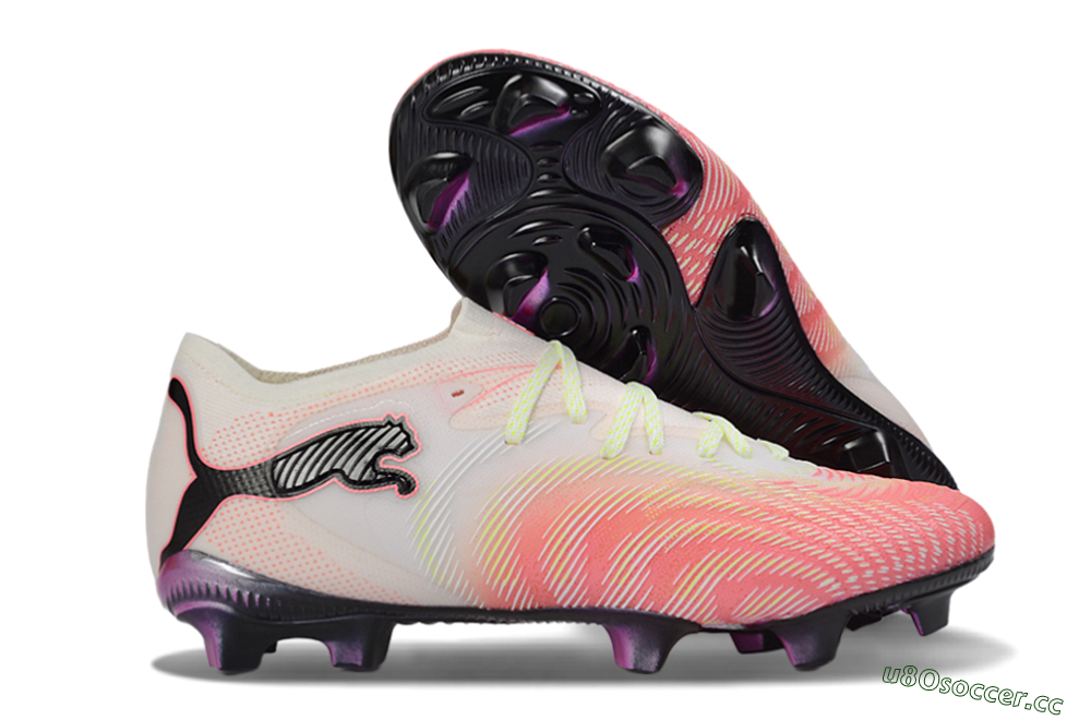 Men's Puma Future 8 Ultimate FG Firm Ground Low-Tops Football Boots - Pink/Coral Burst/Soft White 2