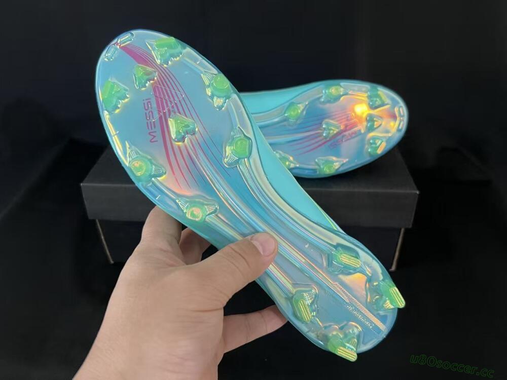 Unisex Adidas F50 Elite Laceless FG Firm Ground Low-Tops Football Boots - Aqua/Neon Green/Pink