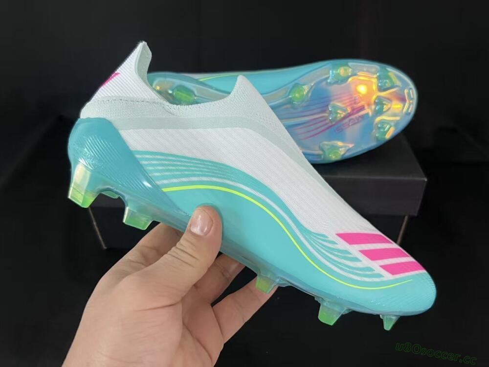 Unisex Adidas F50 Elite Laceless FG Firm Ground Low-Tops Football Boots - Aqua/Neon Green/Pink