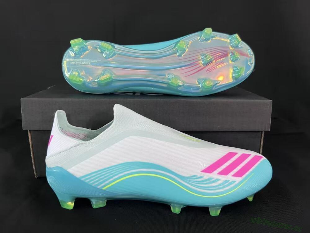 Unisex Adidas F50 Elite Laceless FG Firm Ground Low-Tops Football Boots - Aqua/Neon Green/Pink