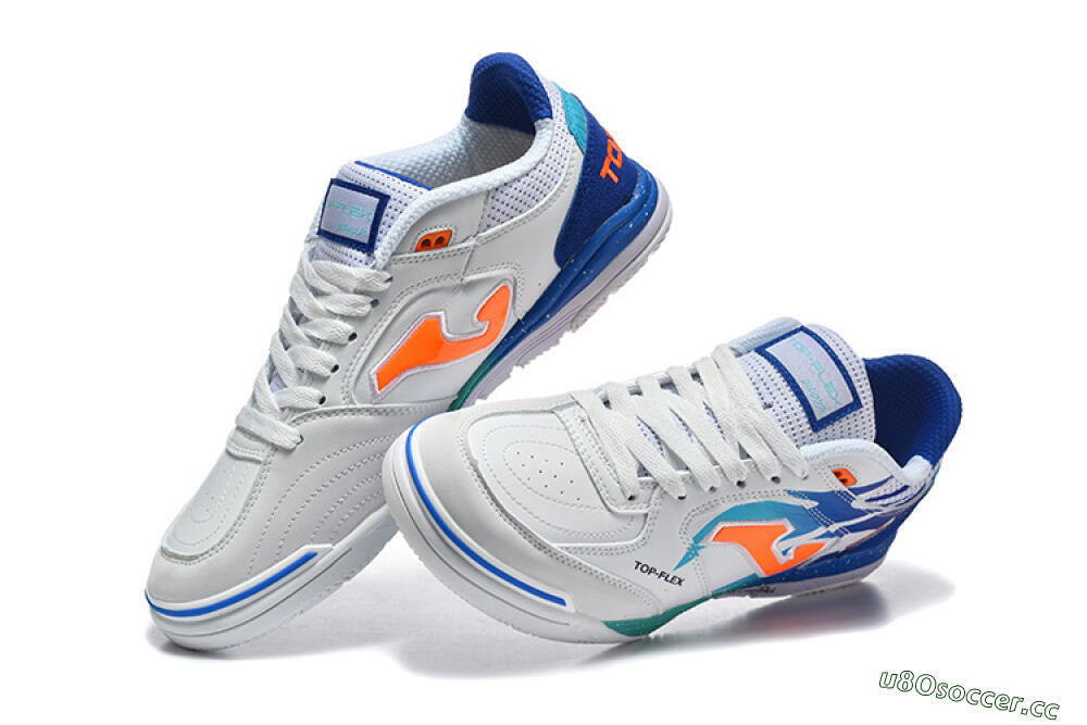 Men's Joma Top Flex IC Indoor & Futsal Low-Tops Football Shoes - White/Bright Blue/Orange 6
