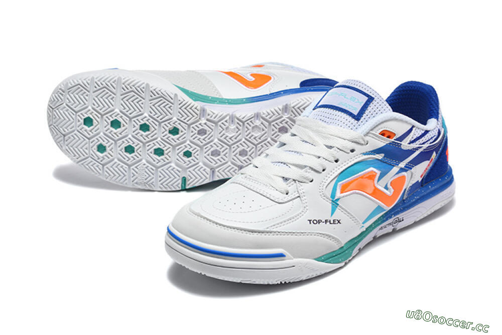 Men's Joma Top Flex IC Indoor & Futsal Low-Tops Football Shoes - White/Bright Blue/Orange 3