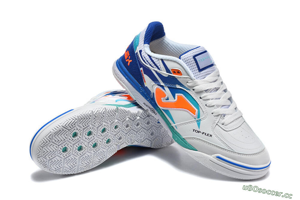 Men's Joma Top Flex IC Indoor & Futsal Low-Tops Football Shoes - White/Bright Blue/Orange 4