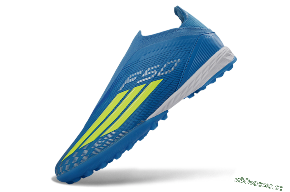 Unisex Adidas F50 Elite Laceless TF Artificial Turf Low-Tops Football Shoes - Blue/Electric Blue/Lime Green 6