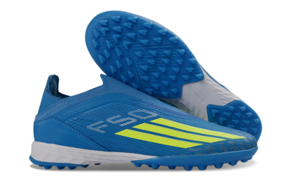 Unisex Adidas F50 Elite Laceless TF Artificial Turf Low-Tops Football Shoes - Blue/Electric Blue/Lime Green