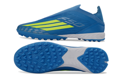 Unisex Adidas F50 Elite Laceless TF Artificial Turf Low-Tops Football Shoes - Blue/Electric Blue/Lime Green
