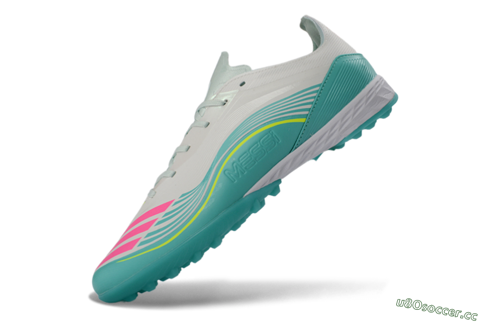 Unisex Adidas F50 Pro TF Artificial Turf Low-Tops Football Shoes - Aqua/Neon Pink/Sunshine Yellow 6