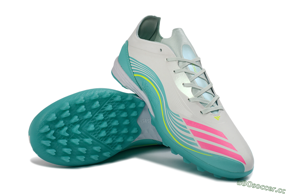 Unisex Adidas F50 Pro TF Artificial Turf Low-Tops Football Shoes - Aqua/Neon Pink/Sunshine Yellow 4