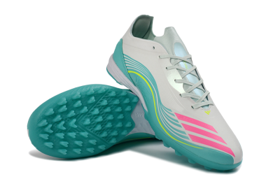 Unisex Adidas F50 Pro TF Artificial Turf Low-Tops Football Shoes - Aqua/Neon Pink/Sunshine Yellow