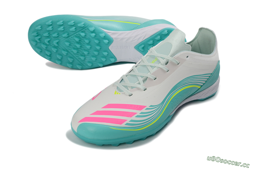 Unisex Adidas F50 Pro TF Artificial Turf Low-Tops Football Shoes - Aqua/Neon Pink/Sunshine Yellow 3