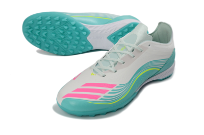 Unisex Adidas F50 Pro TF Artificial Turf Low-Tops Football Shoes - Aqua/Neon Pink/Sunshine Yellow