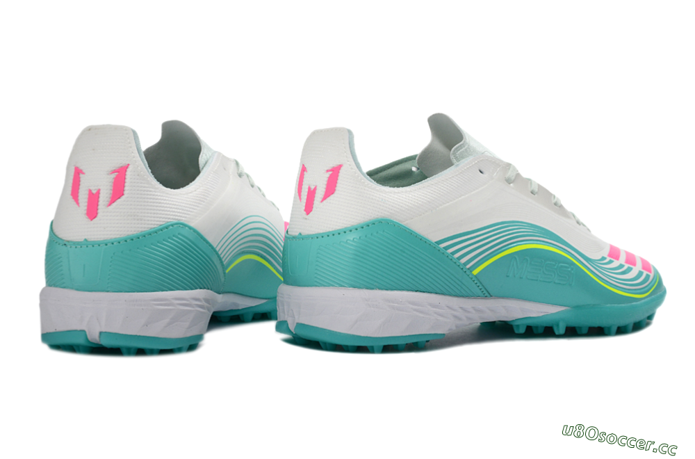 Unisex Adidas F50 Pro TF Artificial Turf Low-Tops Football Shoes - Aqua/Neon Pink/Sunshine Yellow 7