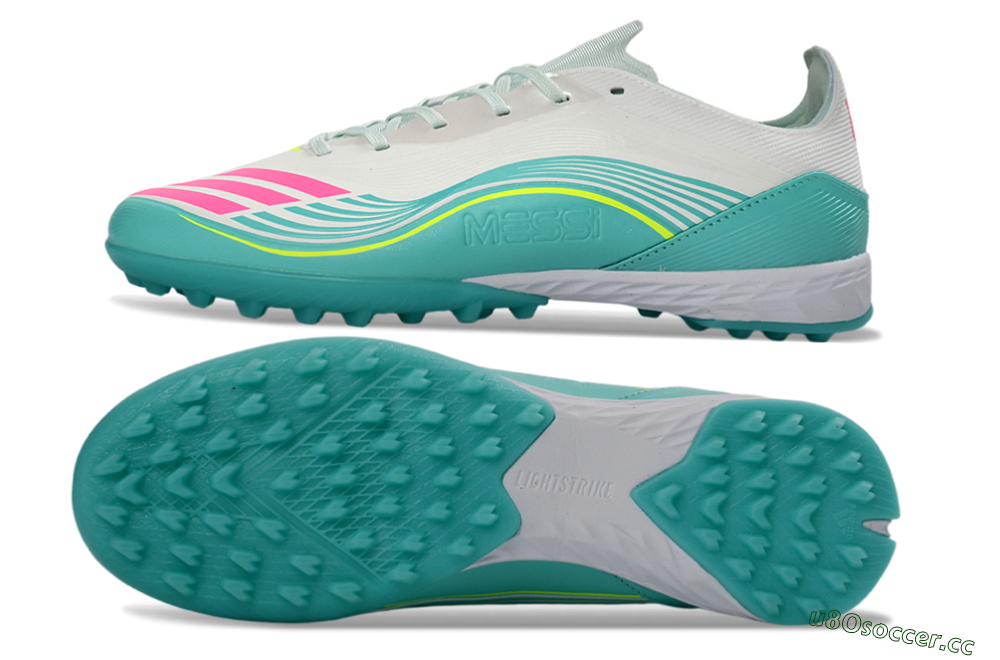 Unisex Adidas F50 Pro TF Artificial Turf Low-Tops Football Shoes - Aqua/Neon Pink/Sunshine Yellow 1