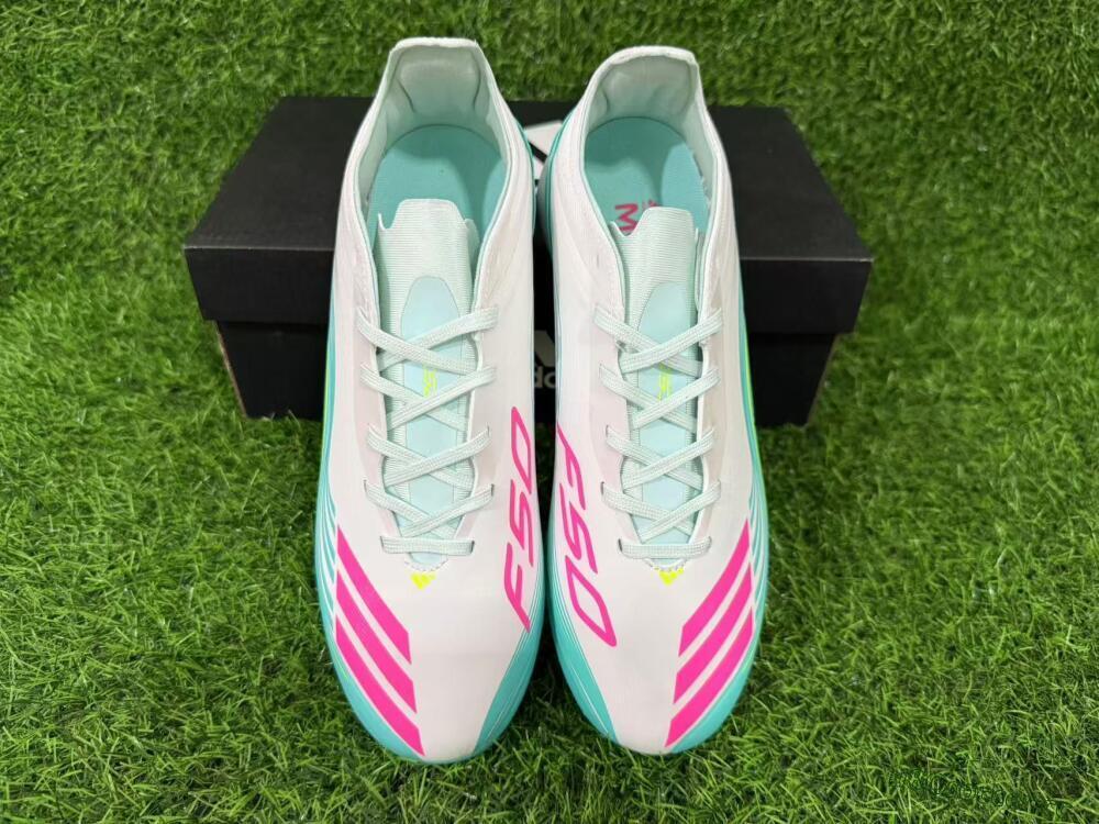 Unisex Adidas F50 Pro TF Artificial Turf Low-Tops Football Shoes - Aqua/Neon Pink/Sunshine Yellow