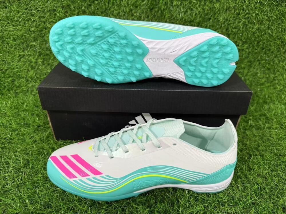 Unisex Adidas F50 Pro TF Artificial Turf Low-Tops Football Shoes - Aqua/Neon Pink/Sunshine Yellow