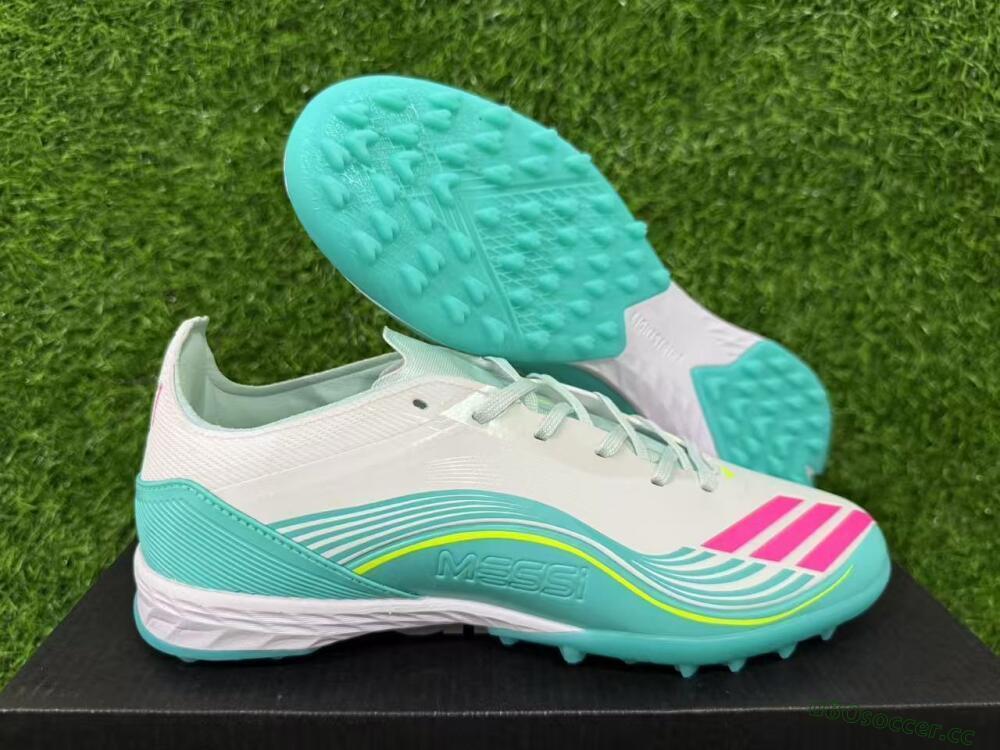 Unisex Adidas F50 Pro TF Artificial Turf Low-Tops Football Shoes - Aqua/Neon Pink/Sunshine Yellow