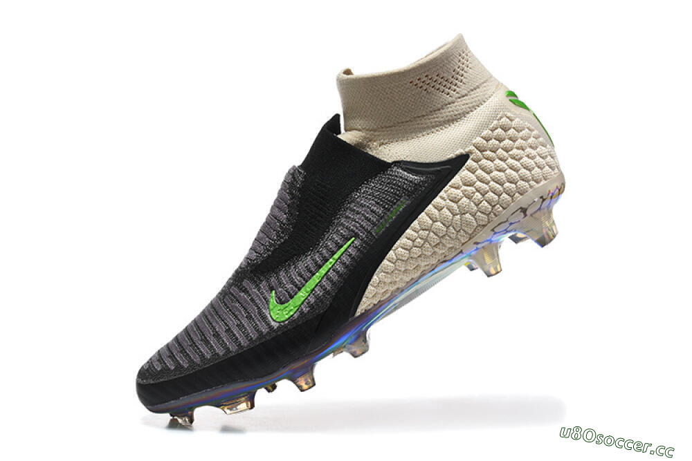 Unisex Nike Phantom 6 Elite High FG Firm Ground High-Tops Football Boots - Black/Lime Green/Beige 8