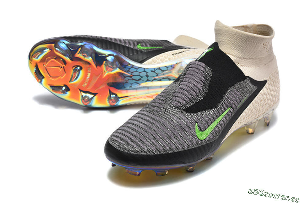 Unisex Nike Phantom 6 Elite High FG Firm Ground High-Tops Football Boots - Black/Lime Green/Beige 3
