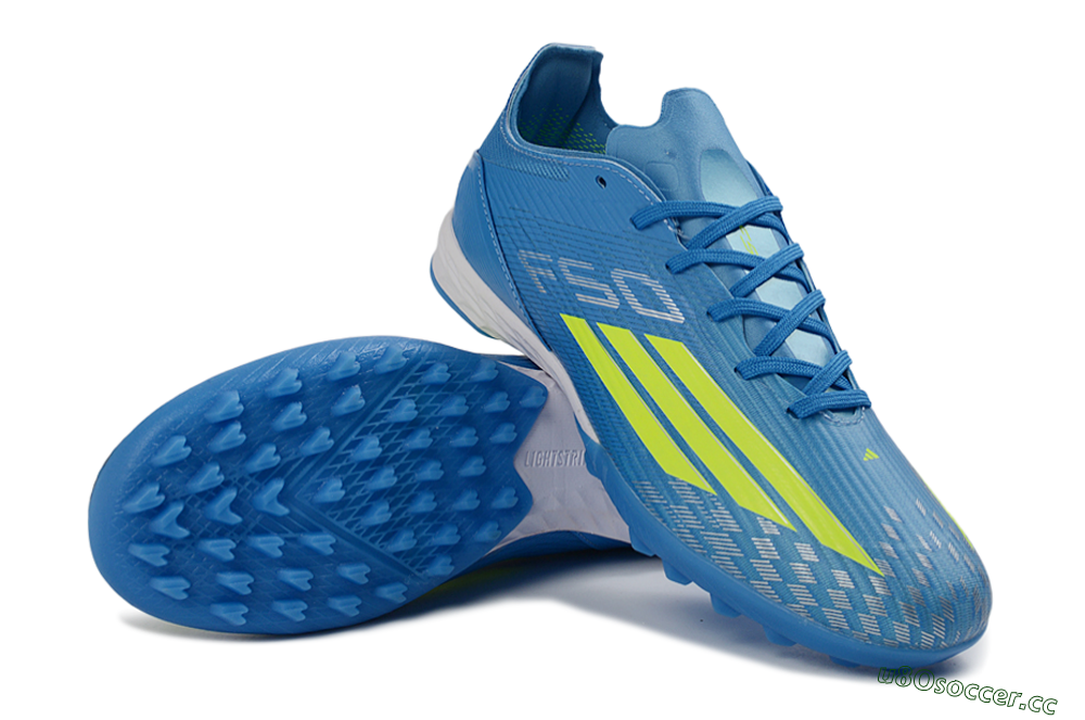 Unisex Adidas F50 Pro TF Artificial Turf Low-Tops Football Shoes - Blue/Neon Green/Light Blue 4