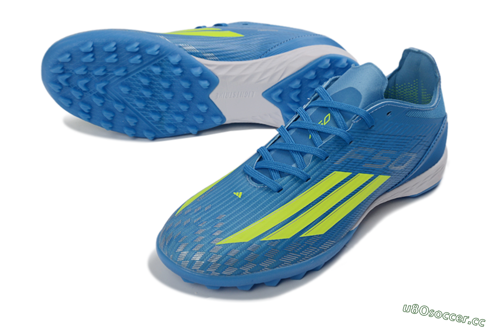 Unisex Adidas F50 Pro TF Artificial Turf Low-Tops Football Shoes - Blue/Neon Green/Light Blue 3