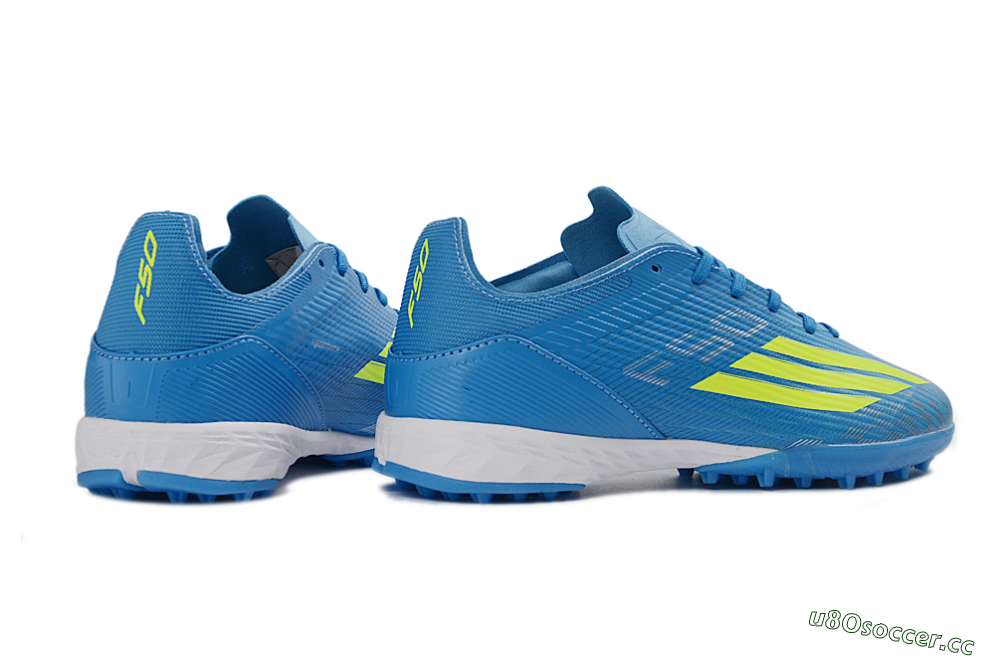Unisex Adidas F50 Pro TF Artificial Turf Low-Tops Football Shoes - Blue/Neon Green/Light Blue 7