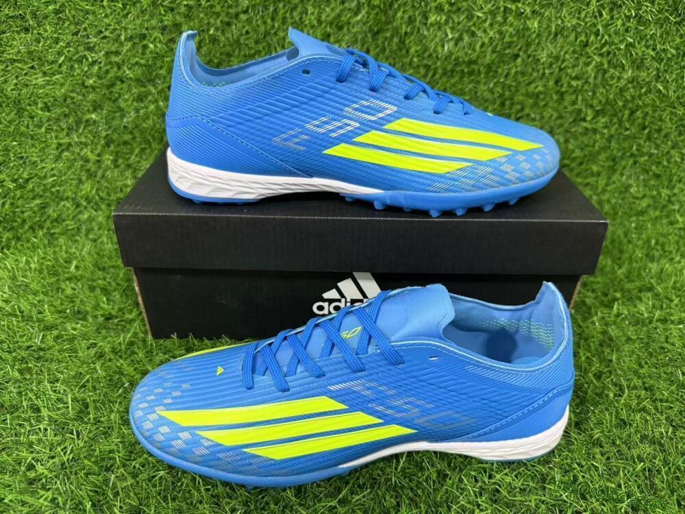 Unisex Adidas F50 Pro TF Artificial Turf Low-Tops Football Shoes - Blue/Neon Green/Light Blue