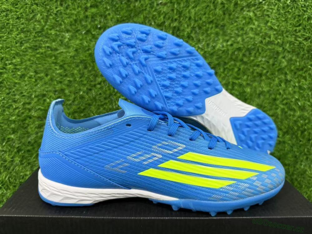 Unisex Adidas F50 Pro TF Artificial Turf Low-Tops Football Shoes - Blue/Neon Green/Light Blue