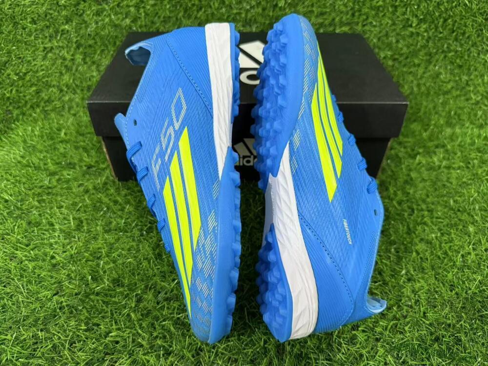 Unisex Adidas F50 Pro TF Artificial Turf Low-Tops Football Shoes - Blue/Neon Green/Light Blue