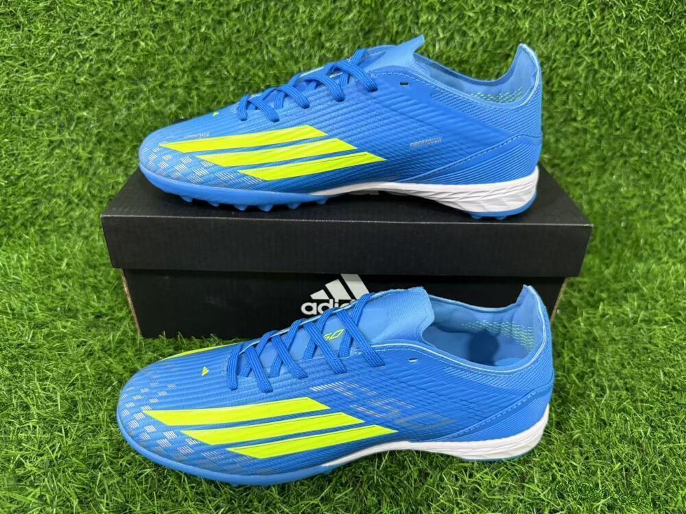 Unisex Adidas F50 Pro TF Artificial Turf Low-Tops Football Shoes - Blue/Neon Green/Light Blue