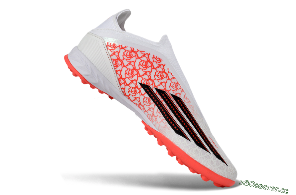 Unisex Adidas F50 Elite Laceless TF Artificial Turf Low-Tops Football Shoes - White/Coral Red/Silver 5