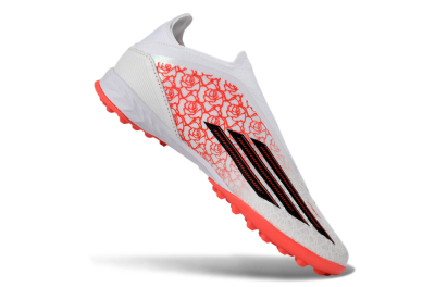 Unisex Adidas F50 Elite Laceless TF Artificial Turf Low-Tops Football Shoes - White/Coral Red/Silver
