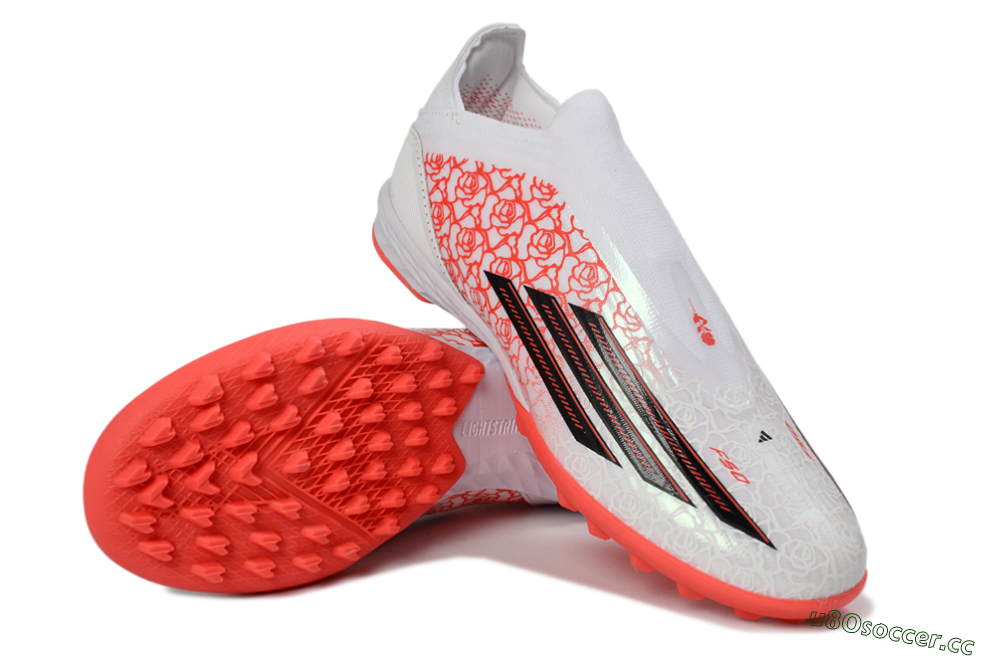 Unisex Adidas F50 Elite Laceless TF Artificial Turf Low-Tops Football Shoes - White/Coral Red/Silver 4