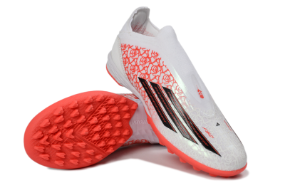 Unisex Adidas F50 Elite Laceless TF Artificial Turf Low-Tops Football Shoes - White/Coral Red/Silver