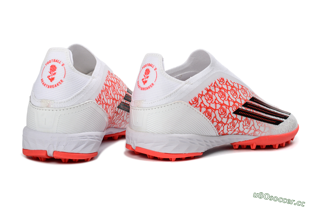 Unisex Adidas F50 Elite Laceless TF Artificial Turf Low-Tops Football Shoes - White/Coral Red/Silver 7