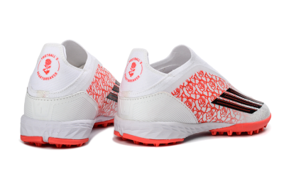 Unisex Adidas F50 Elite Laceless TF Artificial Turf Low-Tops Football Shoes - White/Coral Red/Silver