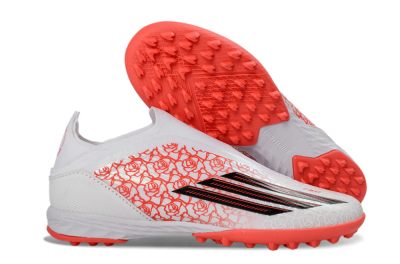 Unisex Adidas F50 Elite Laceless TF Artificial Turf Low-Tops Football Shoes - White/Coral Red/Silver
