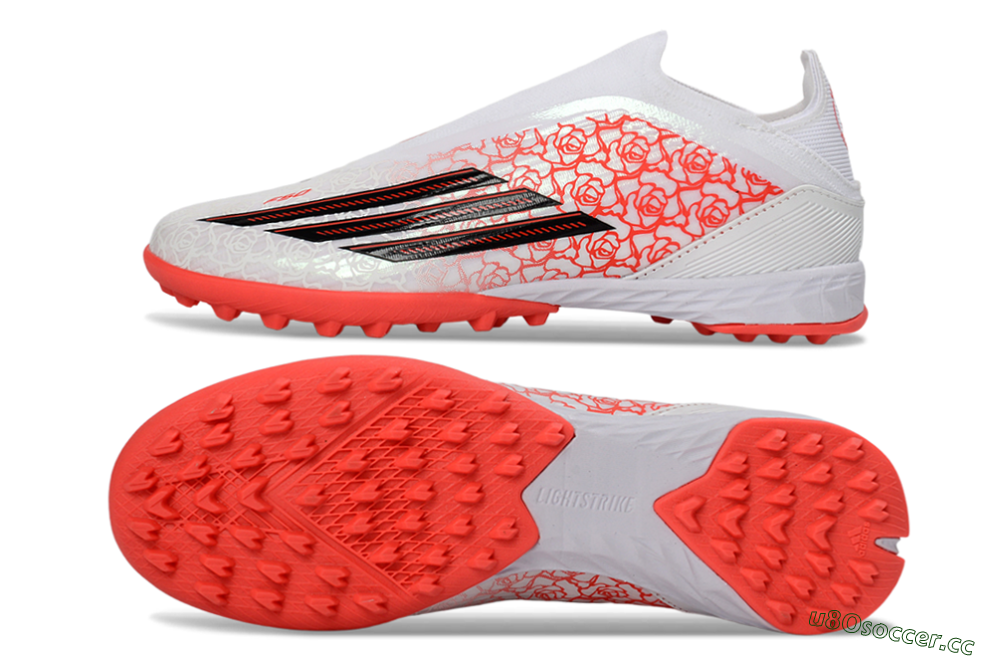 Unisex Adidas F50 Elite Laceless TF Artificial Turf Low-Tops Football Shoes - White/Coral Red/Silver 1
