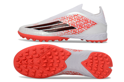 Unisex Adidas F50 Elite Laceless TF Artificial Turf Low-Tops Football Shoes - White/Coral Red/Silver