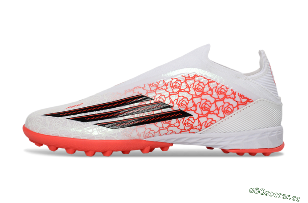 Unisex Adidas F50 Elite Laceless TF Artificial Turf Low-Tops Football Shoes - White/Coral Red/Silver 0
