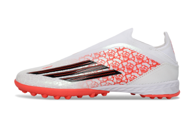 Unisex Adidas F50 Elite Laceless TF Artificial Turf Low-Tops Football Shoes - White/Coral Red/Silver