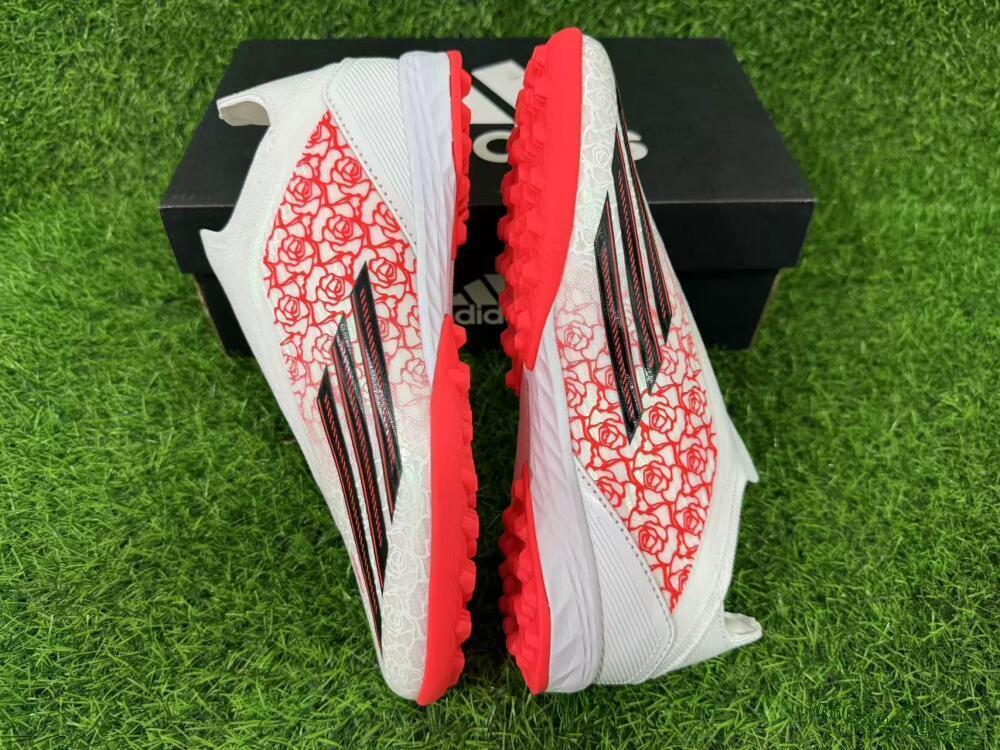 Unisex Adidas F50 Elite Laceless TF Artificial Turf Low-Tops Football Shoes - White/Coral Red/Silver