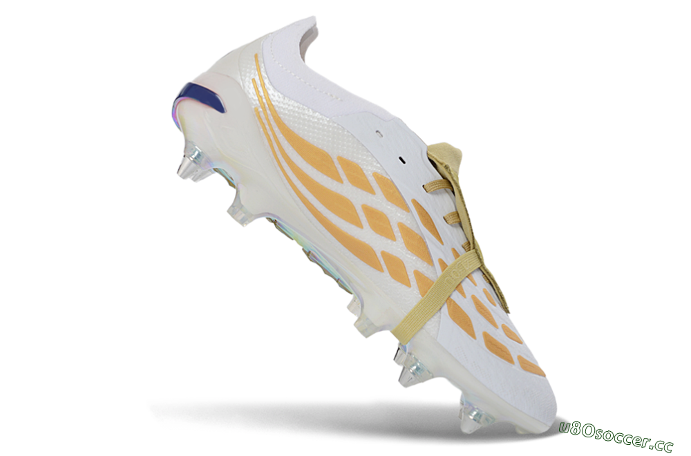 Men's Adidas Predator 26 Elite Fold-Over Tongue SG Soft Ground Low-Tops Football Boots - White/Gold Accents/Holographic Sole 4