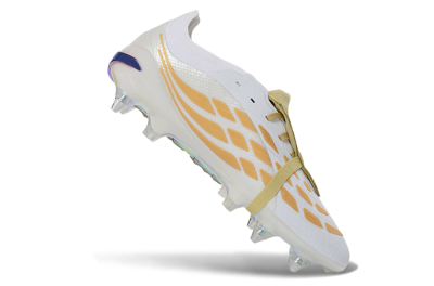 Men's Adidas Predator 26 Elite Fold-Over Tongue SG Soft Ground Low-Tops Football Boots - White/Gold Accents/Holographic Sole