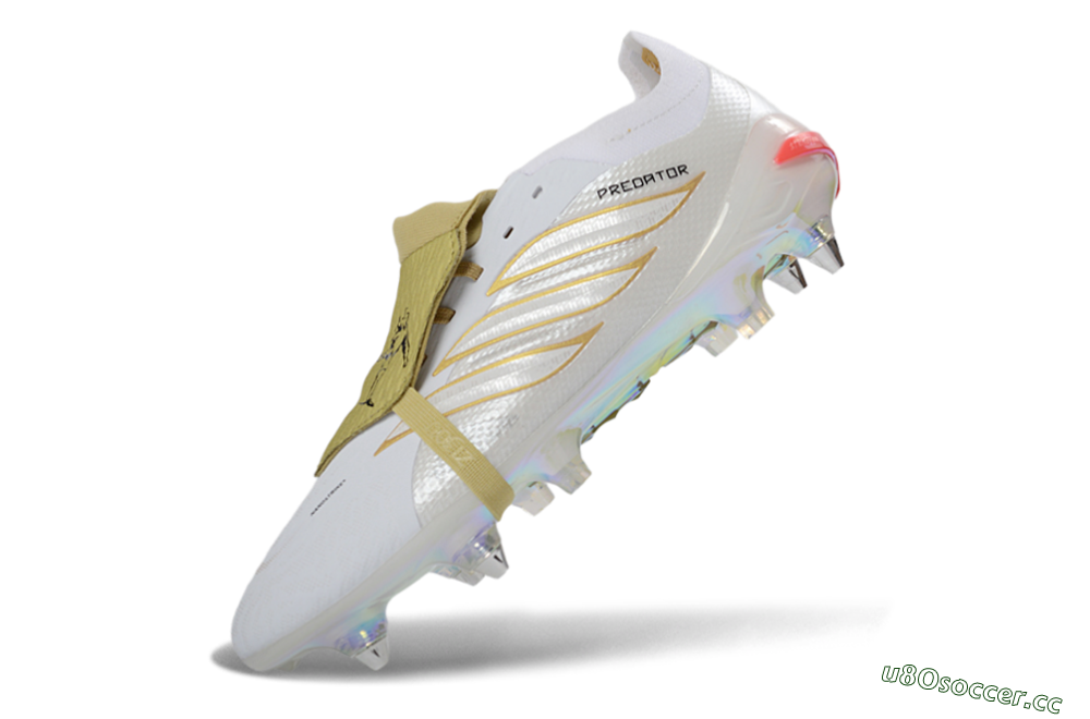 Men's Adidas Predator 26 Elite Fold-Over Tongue SG Soft Ground Low-Tops Football Boots - White/Gold Accents/Holographic Sole 5